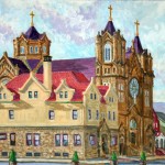 Ss. Casimir & Emerick Church, Johnstown, PA, oil on panel, Private Collection