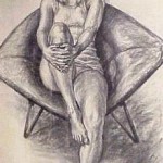 Bonnie in Womb Chair, Charcoal on paper, 38 x 24