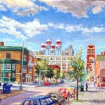 4th and Market Streets with Campbell Soup Towers, 
Oil on canvas 26 x 34, 
Cooper Health System Collection