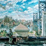 View of Philadelphia from Camden Rooftop<br>Oil on Canvas 36 x 50, Private Collection