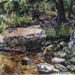 Berkshire Stream II, Casein on board, 15 x 19.5, Private Collection