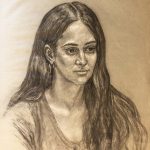 Angela, Charcoal, chalk on brown paper, 18 x 14